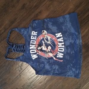 Wonder Women Blue Braided Racer Back Graphic Tank Size Medium